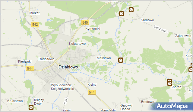 mapa Malinowo gmina Działdowo, Malinowo gmina Działdowo na mapie Targeo