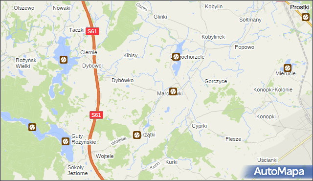 mapa Marchewki gmina Prostki, Marchewki gmina Prostki na mapie Targeo