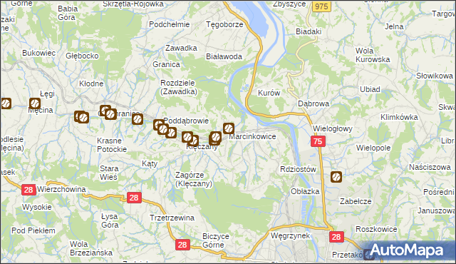 mapa Marcinkowice gmina Chełmiec, Marcinkowice gmina Chełmiec na mapie Targeo