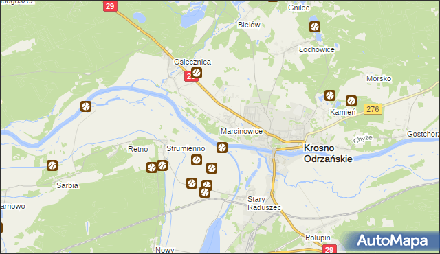 mapa Marcinowice gmina Krosno Odrzańskie, Marcinowice gmina Krosno Odrzańskie na mapie Targeo