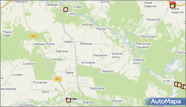 mapa Marianów gmina Popów, Marianów gmina Popów na mapie Targeo