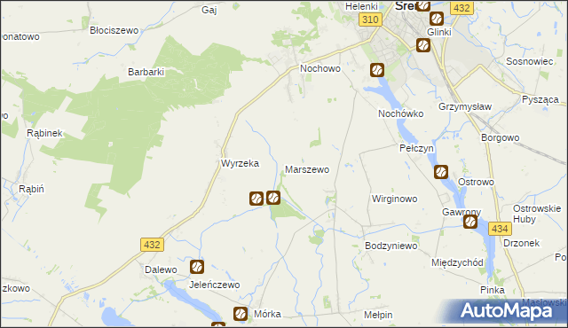 mapa Marszewo gmina Śrem, Marszewo gmina Śrem na mapie Targeo