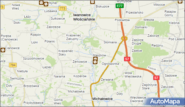 mapa Maszków gmina Iwanowice, Maszków gmina Iwanowice na mapie Targeo