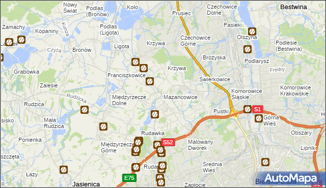 mapa Mazańcowice, Mazańcowice na mapie Targeo