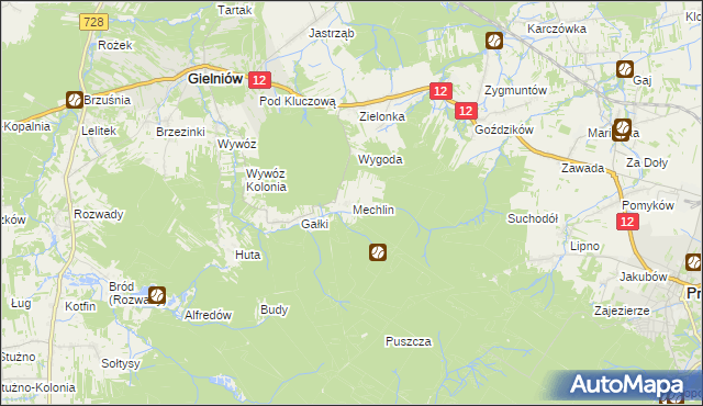 mapa Mechlin gmina Gielniów, Mechlin gmina Gielniów na mapie Targeo