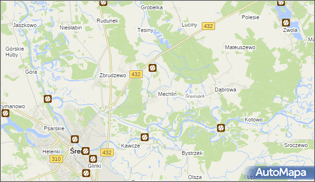 mapa Mechlin gmina Śrem, Mechlin gmina Śrem na mapie Targeo