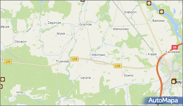 mapa Mechowo gmina Płoty, Mechowo gmina Płoty na mapie Targeo