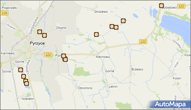 mapa Mechowo gmina Pyrzyce, Mechowo gmina Pyrzyce na mapie Targeo