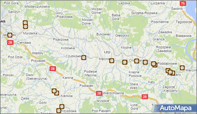 mapa Męcina, Męcina na mapie Targeo