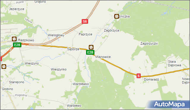 mapa Mianowice gmina Damnica, Mianowice gmina Damnica na mapie Targeo