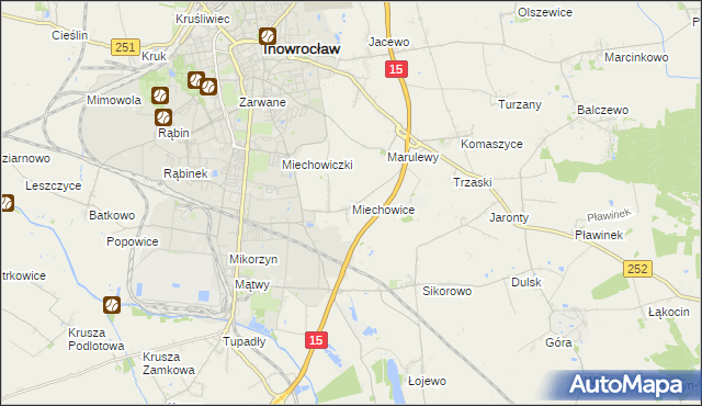 mapa Miechowice gmina Inowrocław, Miechowice gmina Inowrocław na mapie Targeo