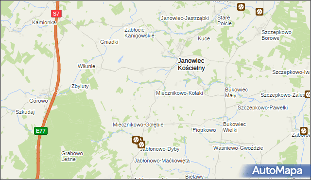 mapa Miecznikowo-Kołaki, Miecznikowo-Kołaki na mapie Targeo