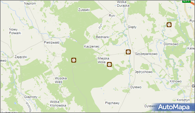 mapa Miejska Wola gmina Ostróda, Miejska Wola gmina Ostróda na mapie Targeo