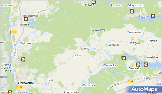 mapa Mielno gmina Czerwonak, Mielno gmina Czerwonak na mapie Targeo