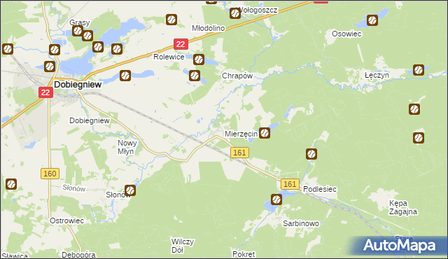 mapa Mierzęcin gmina Dobiegniew, Mierzęcin gmina Dobiegniew na mapie Targeo