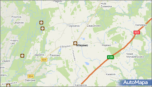 mapa Milejewo powiat elbląski, Milejewo powiat elbląski na mapie Targeo