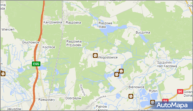 mapa Miłogostowice, Miłogostowice na mapie Targeo