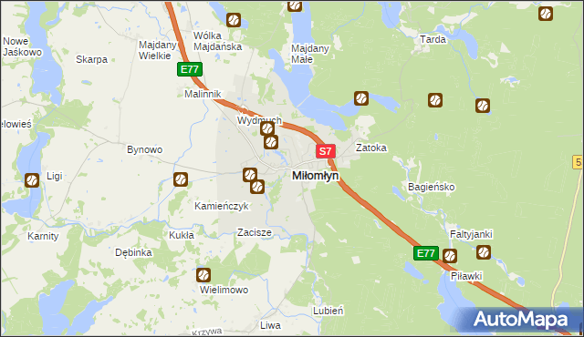 mapa Miłomłyn, Miłomłyn na mapie Targeo