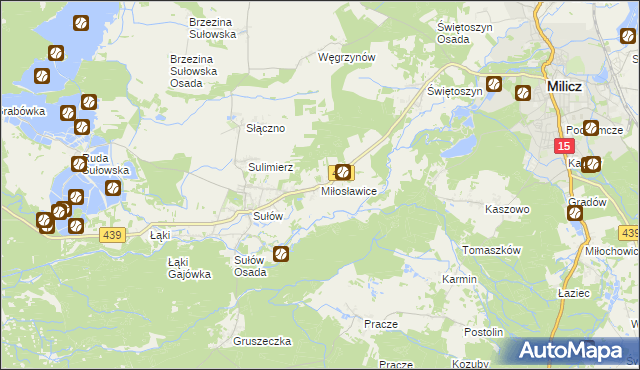 mapa Miłosławice gmina Milicz, Miłosławice gmina Milicz na mapie Targeo