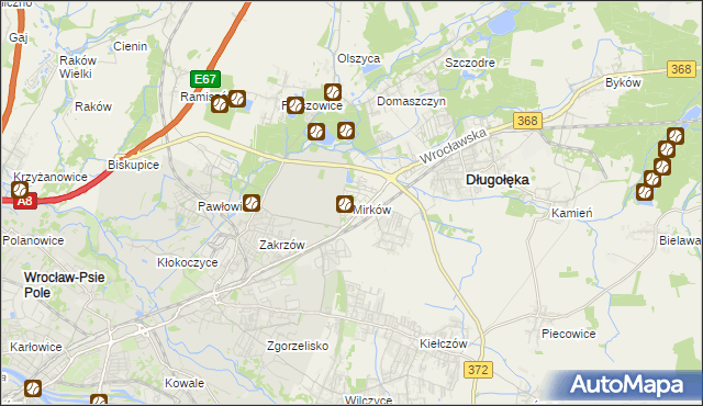 mapa Mirków gmina Długołęka, Mirków gmina Długołęka na mapie Targeo