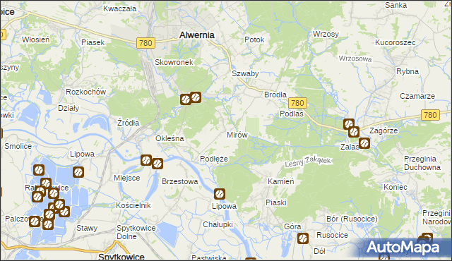 mapa Mirów gmina Alwernia, Mirów gmina Alwernia na mapie Targeo