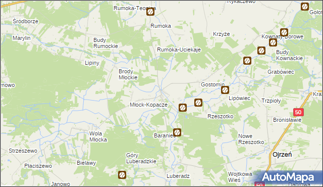 mapa Młock, Młock na mapie Targeo