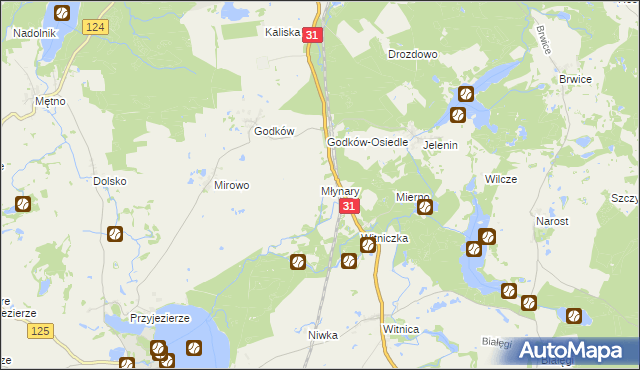 mapa Młynary gmina Moryń, Młynary gmina Moryń na mapie Targeo