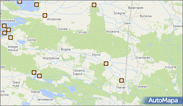 mapa Młynik gmina Sośnie, Młynik gmina Sośnie na mapie Targeo