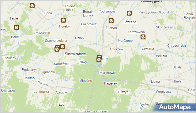 mapa Młynki gmina Siemkowice, Młynki gmina Siemkowice na mapie Targeo