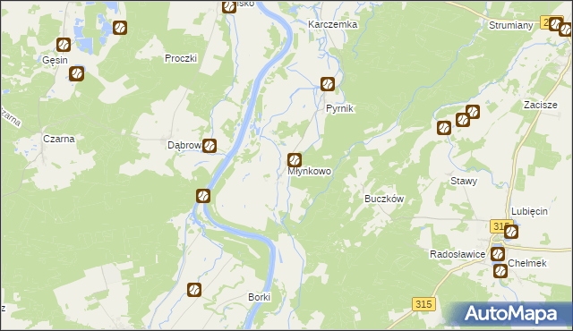 mapa Młynkowo gmina Bojadła, Młynkowo gmina Bojadła na mapie Targeo
