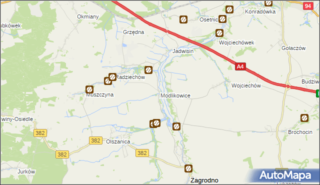 mapa Modlikowice, Modlikowice na mapie Targeo