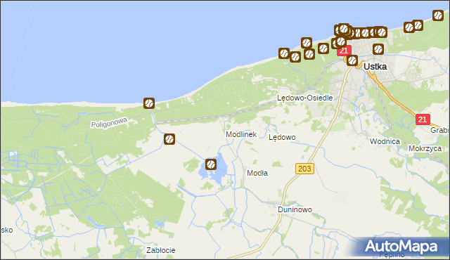 mapa Modlinek gmina Ustka, Modlinek gmina Ustka na mapie Targeo