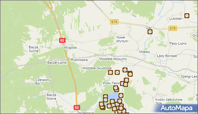 mapa Modzele-Wypychy, Modzele-Wypychy na mapie Targeo