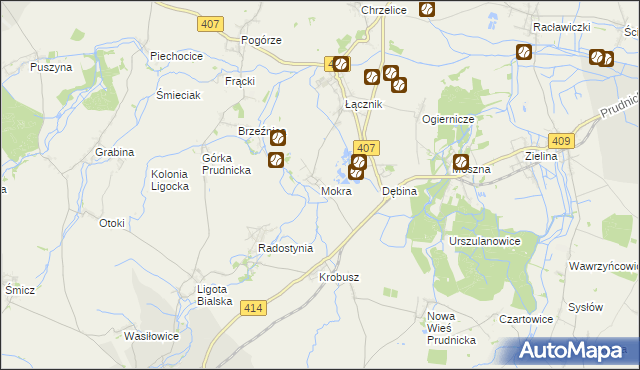 mapa Mokra gmina Biała, Mokra gmina Biała na mapie Targeo