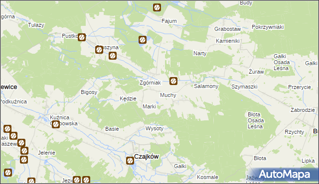 mapa Muchy gmina Czajków, Muchy gmina Czajków na mapie Targeo