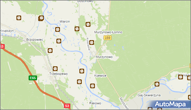 mapa Murzynowo gmina Skwierzyna, Murzynowo gmina Skwierzyna na mapie Targeo