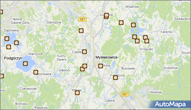 mapa Mysłakowice, Mysłakowice na mapie Targeo