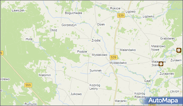 mapa Mysłakowo, Mysłakowo na mapie Targeo