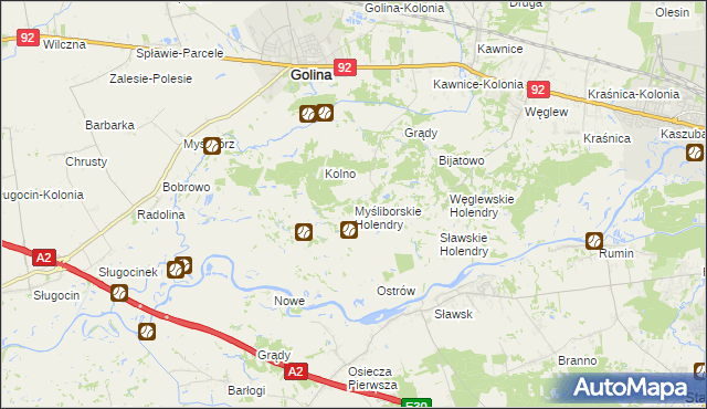 mapa Myśliborskie Holendry, Myśliborskie Holendry na mapie Targeo