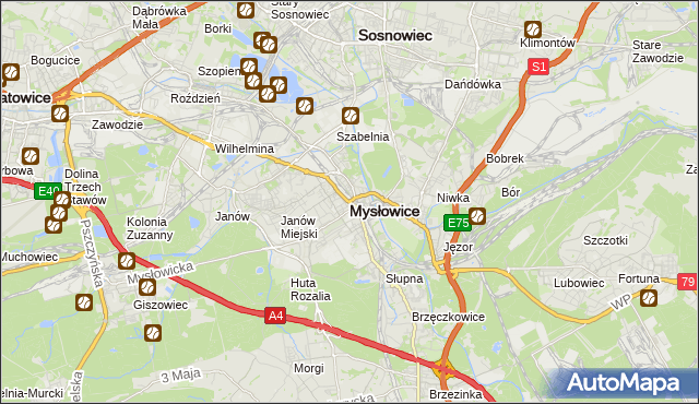 mapa Mysłowice, Mysłowice na mapie Targeo