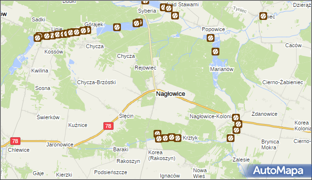 mapa Nagłowice, Nagłowice na mapie Targeo