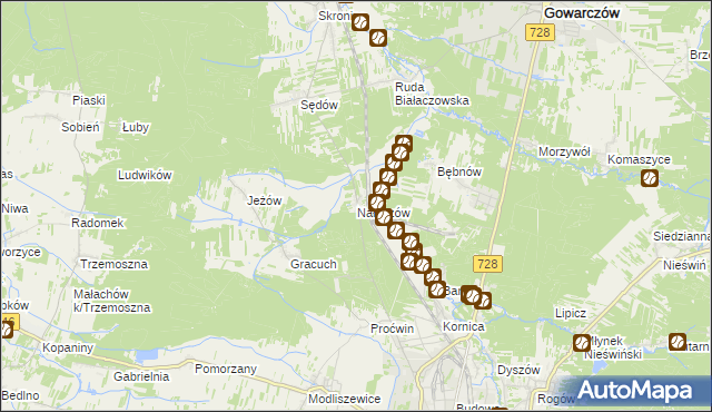 mapa Nałęczów gmina Końskie, Nałęczów gmina Końskie na mapie Targeo