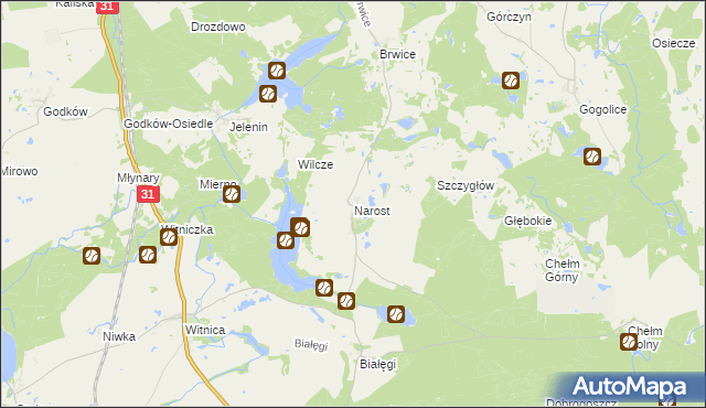 mapa Narost, Narost na mapie Targeo