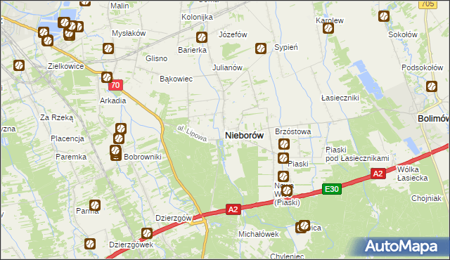 mapa Nieborów powiat łowicki, Nieborów powiat łowicki na mapie Targeo