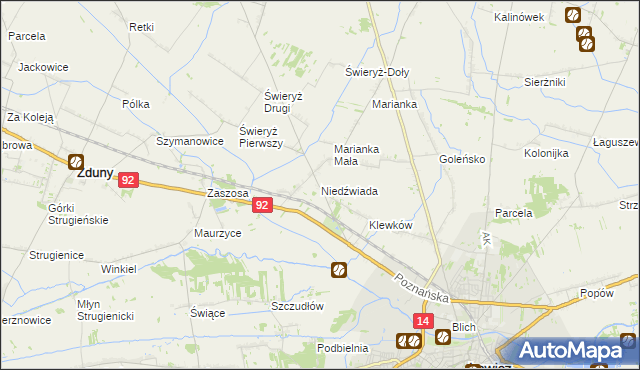 mapa Niedźwiada gmina Łowicz, Niedźwiada gmina Łowicz na mapie Targeo