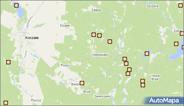 mapa Niedźwiady gmina Koczała, Niedźwiady gmina Koczała na mapie Targeo