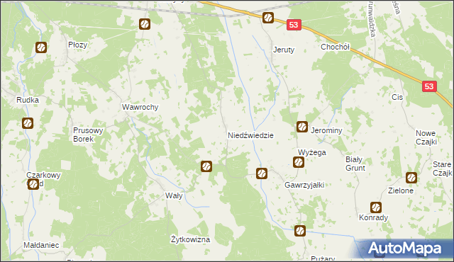 mapa Niedźwiedzie gmina Szczytno, Niedźwiedzie gmina Szczytno na mapie Targeo