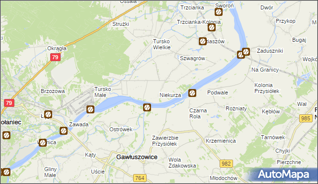 mapa Niekurza, Niekurza na mapie Targeo