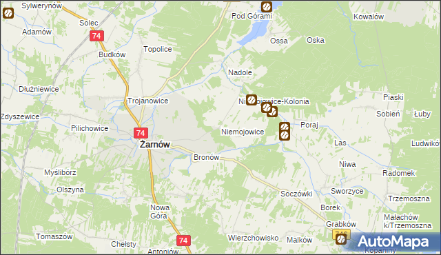 mapa Niemojowice, Niemojowice na mapie Targeo