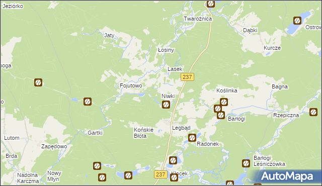 mapa Niwki gmina Tuchola, Niwki gmina Tuchola na mapie Targeo